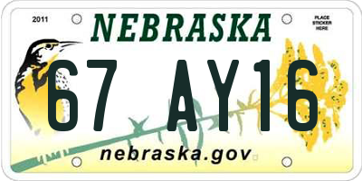 NE license plate 67AY16