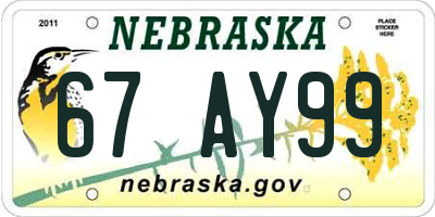 NE license plate 67AY99