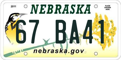 NE license plate 67BA41