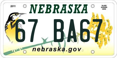 NE license plate 67BA67