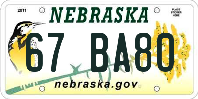 NE license plate 67BA80