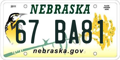 NE license plate 67BA81