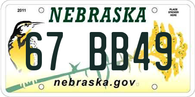 NE license plate 67BB49