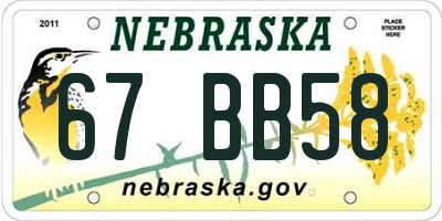 NE license plate 67BB58
