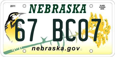 NE license plate 67BC07