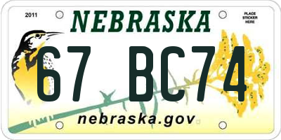 NE license plate 67BC74