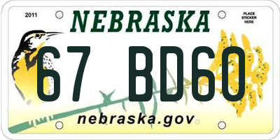 NE license plate 67BD60