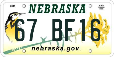 NE license plate 67BF16