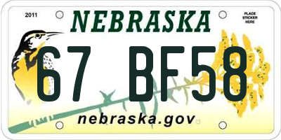 NE license plate 67BF58