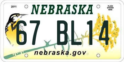 NE license plate 67BL14