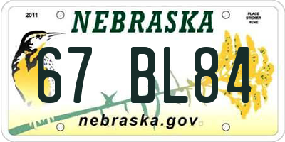 NE license plate 67BL84