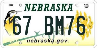 NE license plate 67BM76