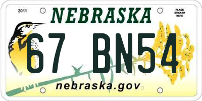 NE license plate 67BN54
