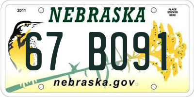 NE license plate 67BO91
