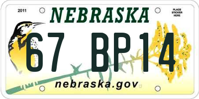 NE license plate 67BP14