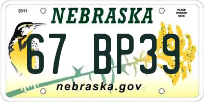 NE license plate 67BP39