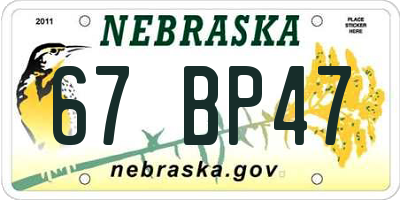 NE license plate 67BP47