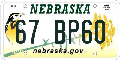 NE license plate 67BP60