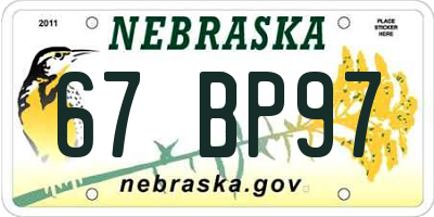 NE license plate 67BP97