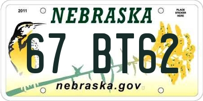 NE license plate 67BT62