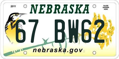 NE license plate 67BW62