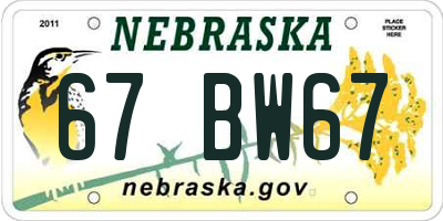 NE license plate 67BW67