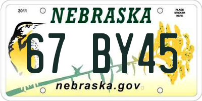 NE license plate 67BY45