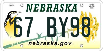 NE license plate 67BY98
