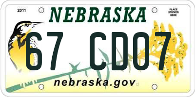NE license plate 67CD07