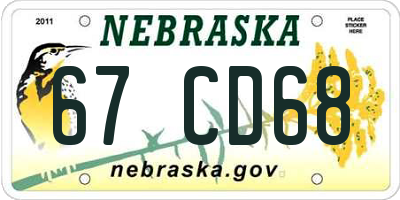 NE license plate 67CD68