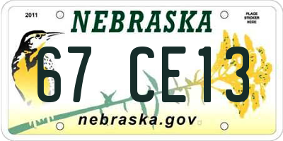 NE license plate 67CE13