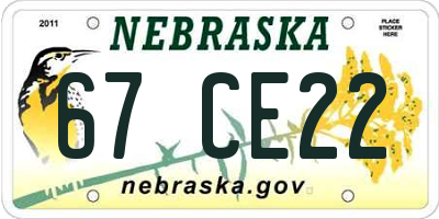NE license plate 67CE22