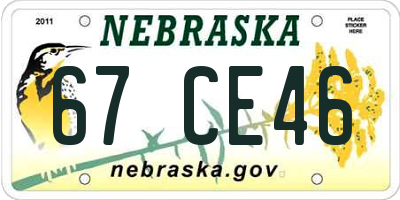 NE license plate 67CE46