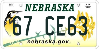 NE license plate 67CE63