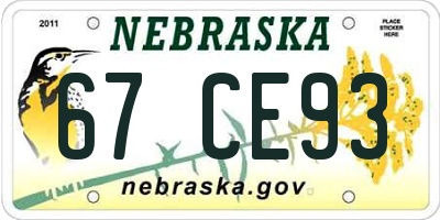 NE license plate 67CE93