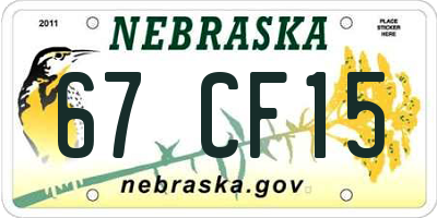 NE license plate 67CF15