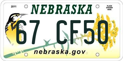 NE license plate 67CF50