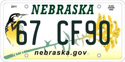 NE license plate 67CF90