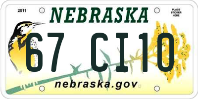 NE license plate 67CI10