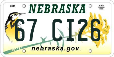 NE license plate 67CI26