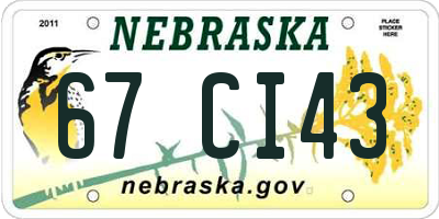 NE license plate 67CI43