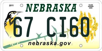 NE license plate 67CI60