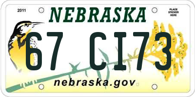 NE license plate 67CI73