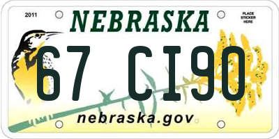 NE license plate 67CI90