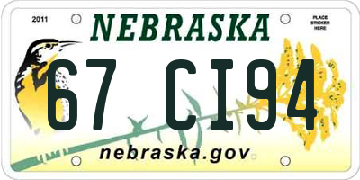 NE license plate 67CI94