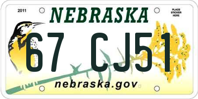 NE license plate 67CJ51