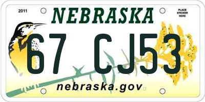 NE license plate 67CJ53