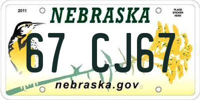 NE license plate 67CJ67