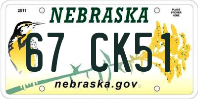 NE license plate 67CK51