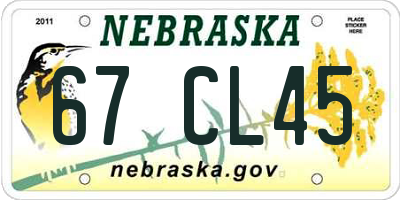 NE license plate 67CL45